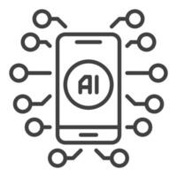 artificial inteligencia en inteligente teléfono vector ai en móvil dispositivo icono o símbolo en Delgado línea estilo