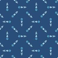 Missile or Rocket with Nuclear Bomb in Space vector colored seamless pattern