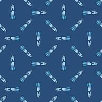 Missile or Rocket with Nuclear Bomb in Space vector colored seamless pattern