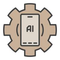 AI Smartphone inside Cog Wheel vector AI Mobile Technology colored icon or design element