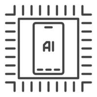 AI Phone inside Chip vector Artificial Intelligence icon or sign in outline style