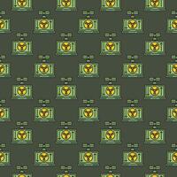 Laptop with Radiation symbol on screen connected with Satellite vector colored seamless pattern