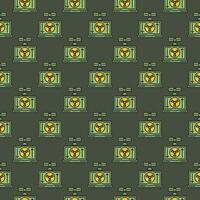 Laptop with Radiation symbol on screen connected with Satellite vector colored seamless pattern