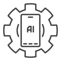 Gear with AI Smartphone vector AI Mobile Technology outline icon or design element