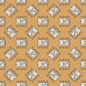 Smartphone Screen with AI Video vector Artificial Intelligence phone colored seamless pattern