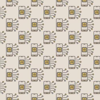 Mobile AI Technology in Smart Phone vector Artificial Intelligence colored seamless pattern