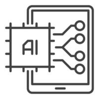 Tablet with AI Chip vector Artificial Intelligence icon or sign in outline style