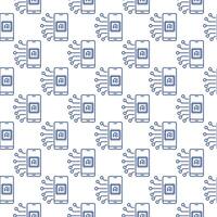 Mobile AI Cyber Technology in Smartphone vector Artificial Intelligence outline seamless pattern
