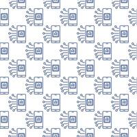 Mobile AI Cyber Technology in Smartphone vector Artificial Intelligence outline seamless pattern