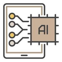 AI Chip in Tablet vector Artificial Intelligence colored icon or sign