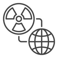 Earth Globe and Nuclear Bomb in Space vector thin line icon or symbol