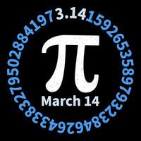 March 14 PI Day round vector vintage background. Pi Digits in circle shape Mathematics distressed illustration