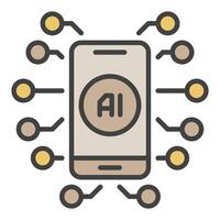 Smartphone and Artificial Intelligence vector AI in Mobile Device colored icon or symbol