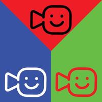 Video calling app Icon, Outline style, isolated on Red, Green and Blue Background. vector