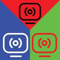 Streaming tv app vector icon, Outline style, isolated on Red, Green and Blue Background.