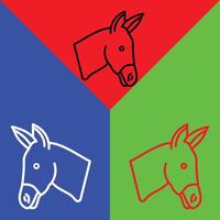 Donkey Vector Icon, Lineal style icon, from Animal Head icons collection, isolated on Red, Blue and Green Background.