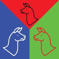 Llama Vector Icon, Lineal style icon, from Animal Head icons collection, isolated on Red, Blue and Green Background.