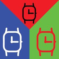 Smartwatch vector icon, Outline style, isolated on Red, Green and Blue Background.