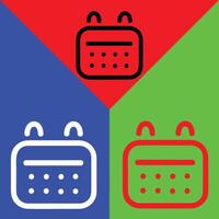 Calendar vector icon, Outline style, isolated on Red, Green and Blue Background.