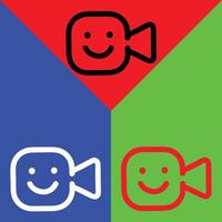 Video calling app Icon, Outline style, isolated on Red, Green and Blue Background. vector