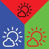 Weather app vector icon, Outline style, isolated on Red, Green and Blue Background.