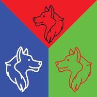 Wolf Vector Icon, Lineal style icon, from Animal Head icons collection, isolated on Red, Blue and Green Background.