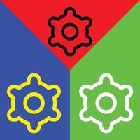 Setting or gear vector icon, Outline style, isolated on Red, Green and Blue Background.