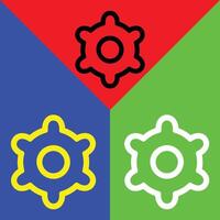 Setting or gear vector icon, Outline style, isolated on Red, Green and Blue Background.