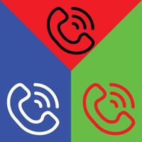 Telephone Vector Icon, Outline style, isolated on Red, Green and Blue Background.