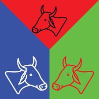 Cow Vector Icon, Lineal style icon, from Animal Head icons collection, isolated on Red, Blue and Green Background.