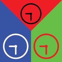 Clock Vector Icon, Outline style, isolated on Red, Green and Blue Background.