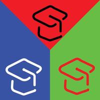 Mortarboard vector icon, Outline style, isolated on Red, Green and Blue Background.