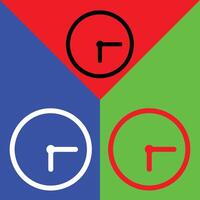 Clock Vector Icon, Outline style, isolated on Red, Green and Blue Background.