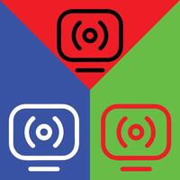 Streaming tv app vector icon, Outline style, isolated on Red, Green and Blue Background.