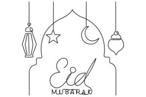 Islamic decoration concept Ramadan Kareem continuous one line art drawing of Eid Mubarak vector illustration