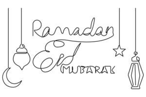 Islamic decoration concept Ramadan Kareem continuous one line art drawing of Eid Mubarak vector illustration