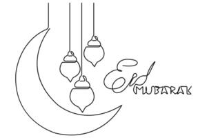 Islamic decoration concept Ramadan Kareem continuous one line art drawing of Eid Mubarak vector illustration