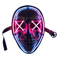 ai genererad neon domedag mask med x formad ögon isolerat på transparent bakgrund png