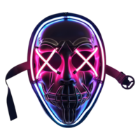 ai gegenereerd neon dag des oordeels masker met X vormig ogen geïsoleerd Aan transparant achtergrond png