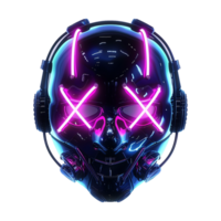 AI generated Neon doomsday mask with x shaped eyes isolated on transparent background png