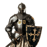 ai generado medieval Caballero en armadura en transparente antecedentes png