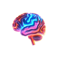 AI generated Human brain made by neon glow light isolated on transparent background png