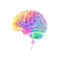 ai generato umano cervello fatto di neon splendore leggero isolato su trasparente sfondo png