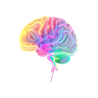 AI generated Human brain made by neon glow light isolated on transparent background png