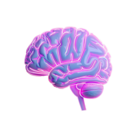 ai generato umano cervello fatto di neon splendore leggero isolato su trasparente sfondo png