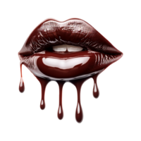 AI generated Chocolate dripping in lipstick shape isolated on transparent background png