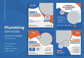 Plumbing service social media post template, Web banner template vector