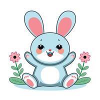 AI generated vector cute happy bunny illustration. Flat Cartoon Style