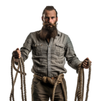 AI generated Man with beard and a long rope isolated on transparent background png