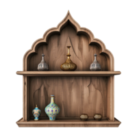 AI generated Magnificent and useful islamic themed wall shelf isolated on transparent background png